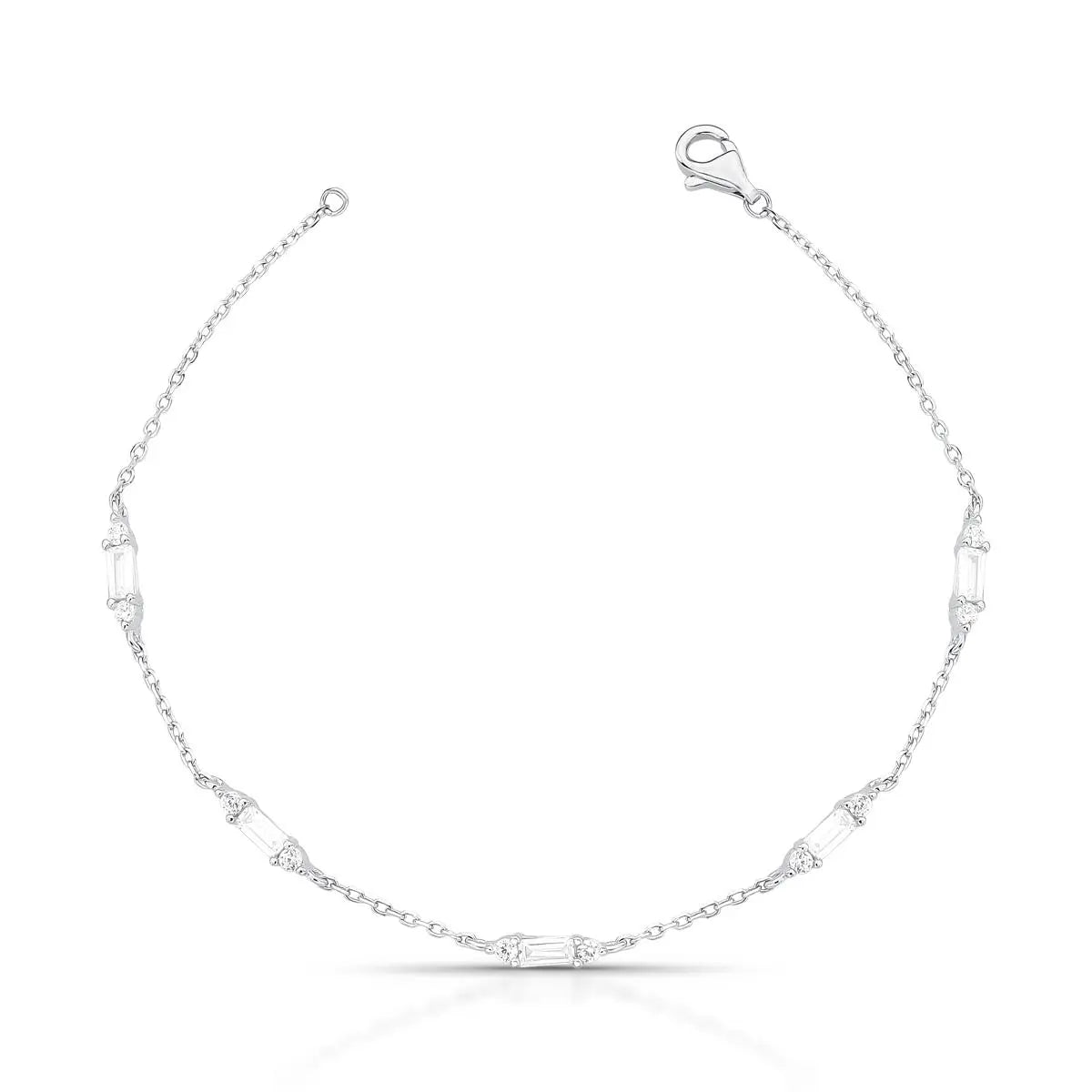 Pulseira de Prata 925 com Cristais Retangulares e Zircônias
