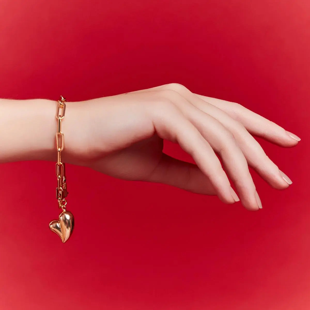 Pulseira Folheada a Ouro de Coração Baulado e Liso