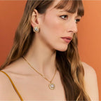 Conjunto Folheado a Ouro Brinco e Colar Quadrado com Cristal e Zircônias