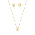 Conjunto Folheado a Ouro Brinco e Colar com Pingente Oval em Cristal e Zircônias