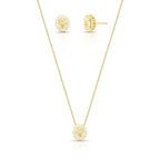 Conjunto Folheado a Ouro Brinco e Colar com Pingente Oval em Cristal e Zircônias