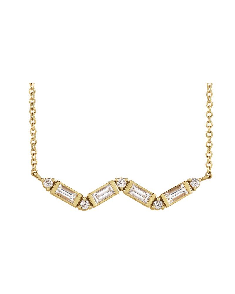 Colar Baguete Barra Cravejado em Ouro 14k com Diamantes Naturais