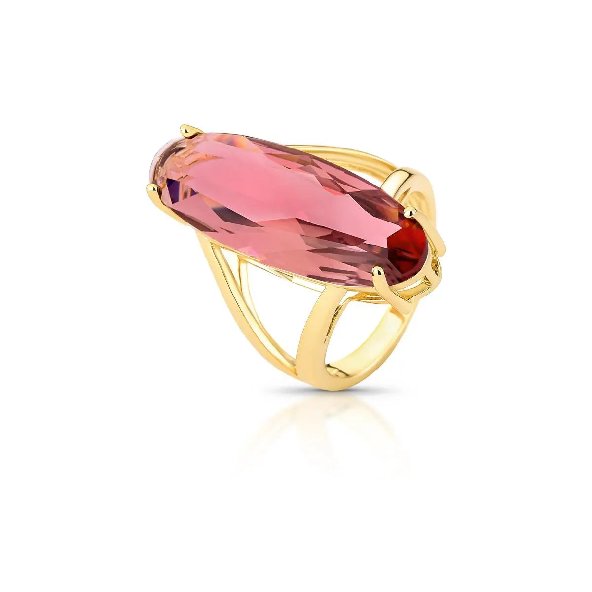 Anel Folheado a Ouro Vazado com Cristal Oval