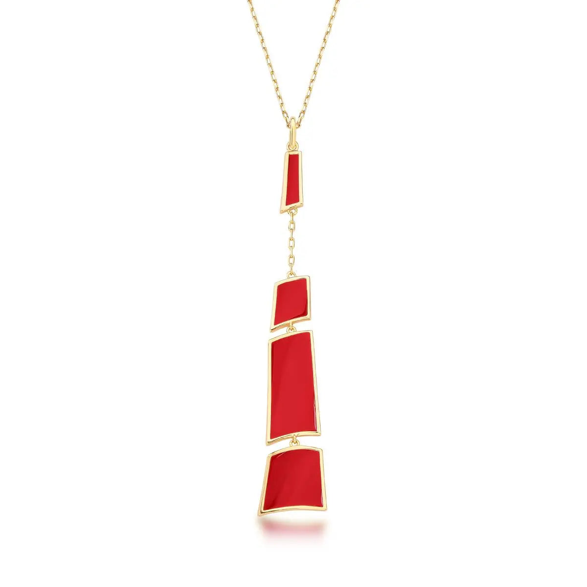 Colar Folheado a Ouro Gravata com Pingente Geometrico Esmaltado