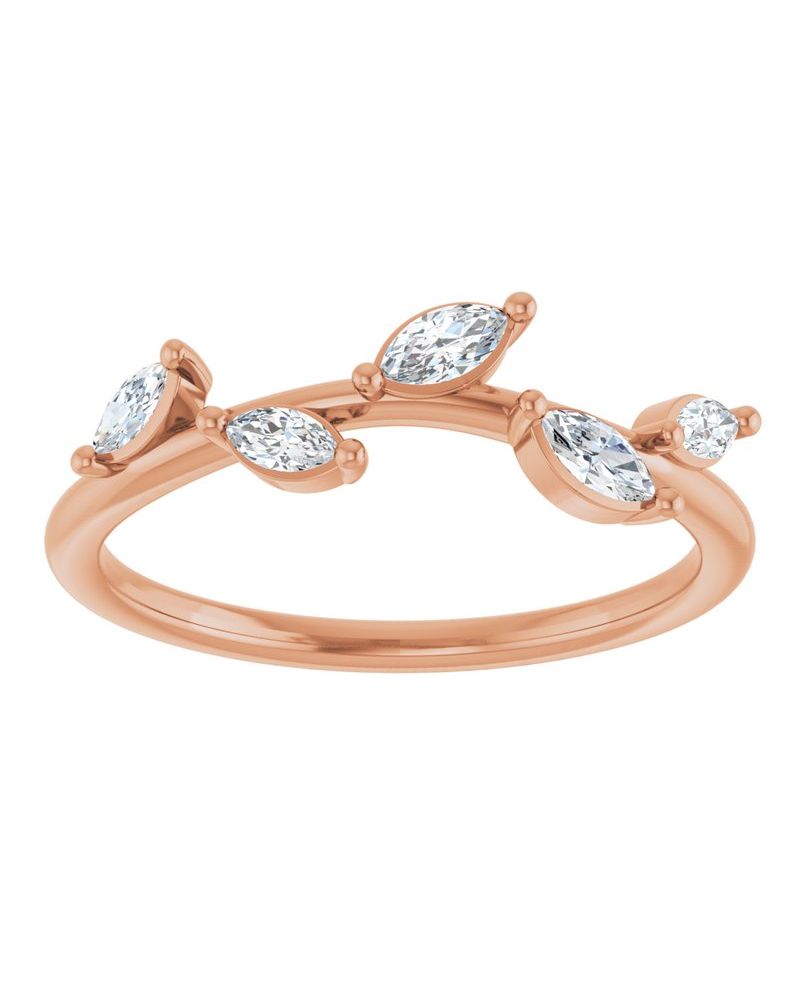 Anel Folha em Ouro 14k com Diamantes de Laboratório