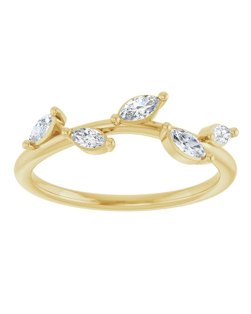 Anel Folha em Ouro 14k com Diamantes de Laboratório