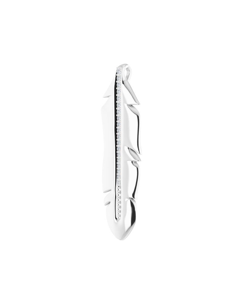 Pingente Pena Cravejado em Ouro 14k com Diamantes Naturais