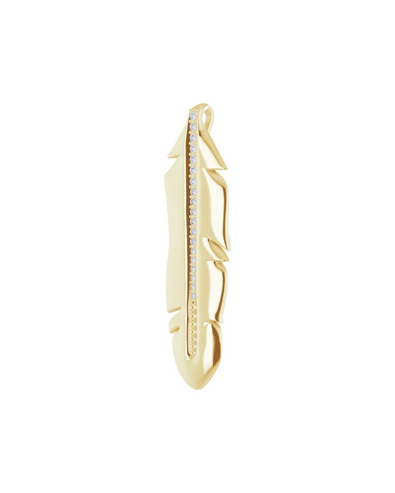 Pingente Pena Cravejado em Ouro 14k com Diamantes Naturais