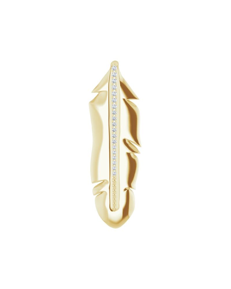 Pingente Pena Cravejado em Ouro 14k com Diamantes Naturais