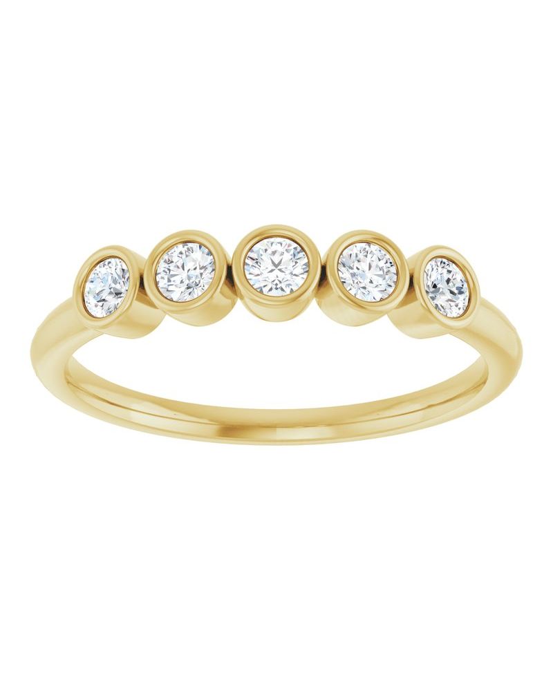 Anel Cinco Pedras com Cravação Bezel em Ouro 14k com Diamantes Naturais – Modelo 2