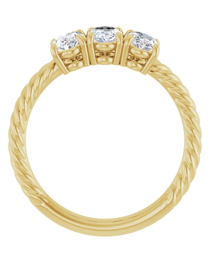 Anel Três Pedras Torcido em Ouro 14k com Diamantes de Laboratório