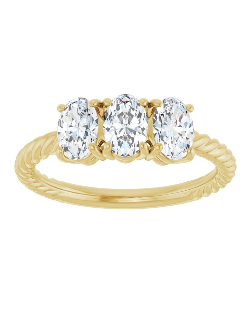 Anel Três Pedras Torcido em Ouro 14k com Diamantes de Laboratório