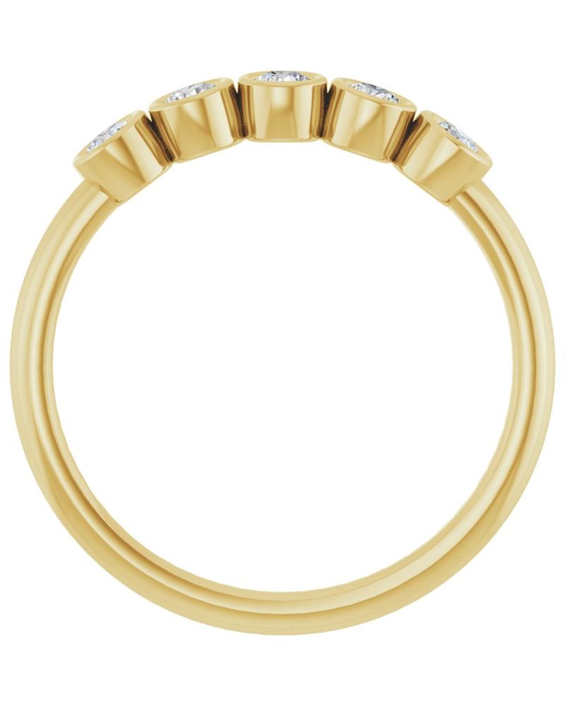 Anel Cinco Pedras com Cravação Bezel em Ouro 14k com Diamantes Naturais – Modelo 2