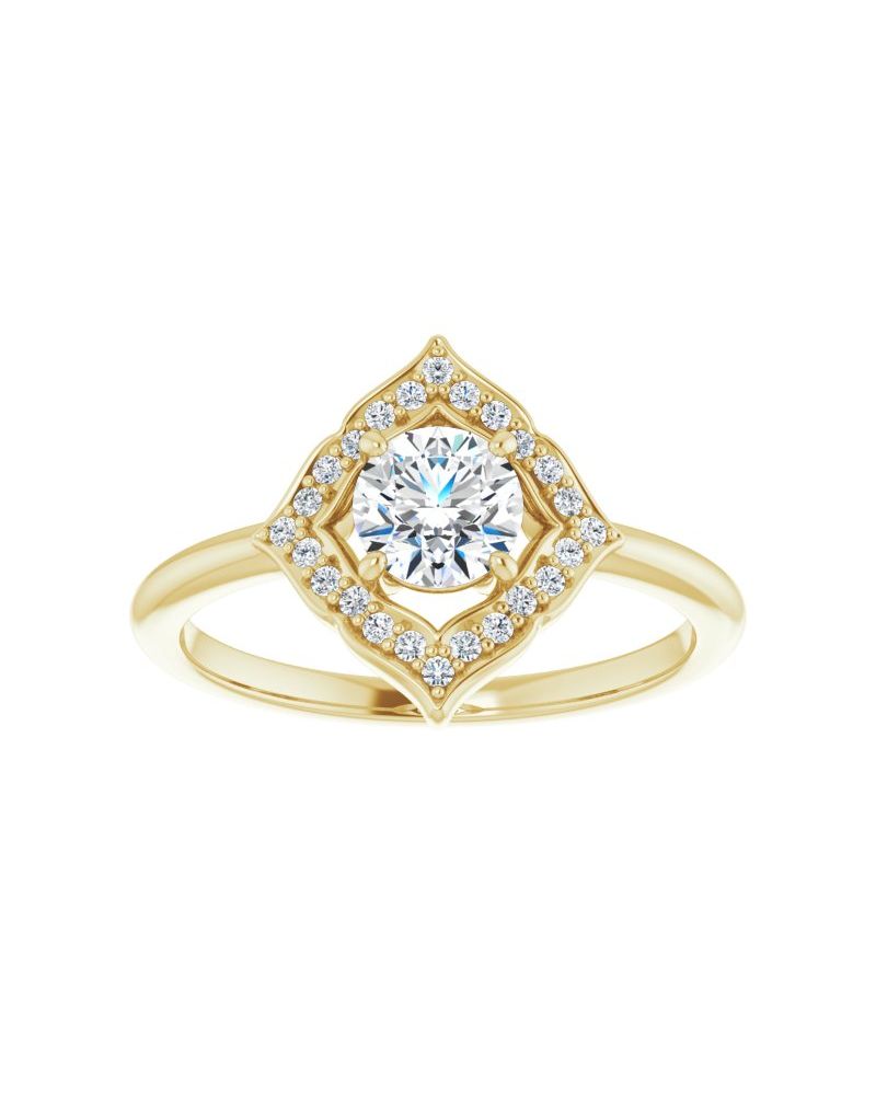 Anel Vintage Halo em Ouro 14k com Diamantes Naturais