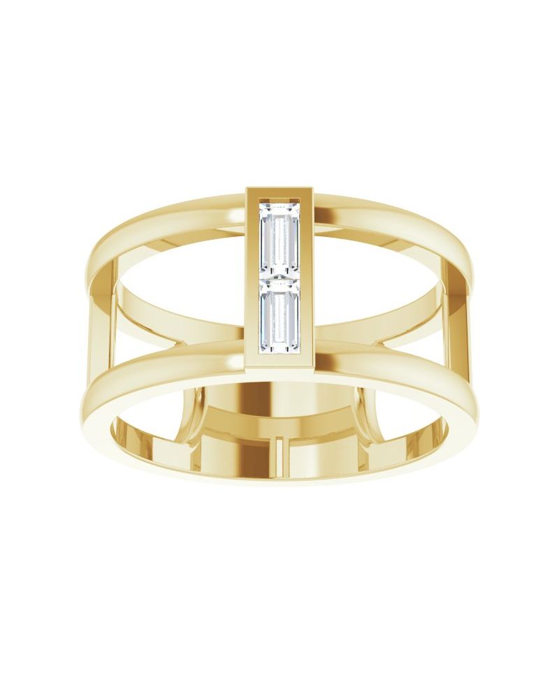 Anel Baguete Vazado em Ouro 14k com Diamantes Naturais