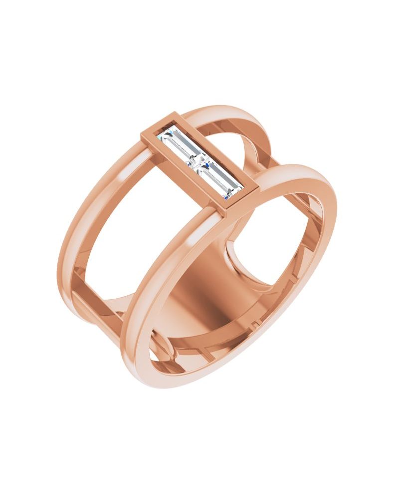 Anel Baguete Vazado em Ouro 14k com Diamantes Naturais