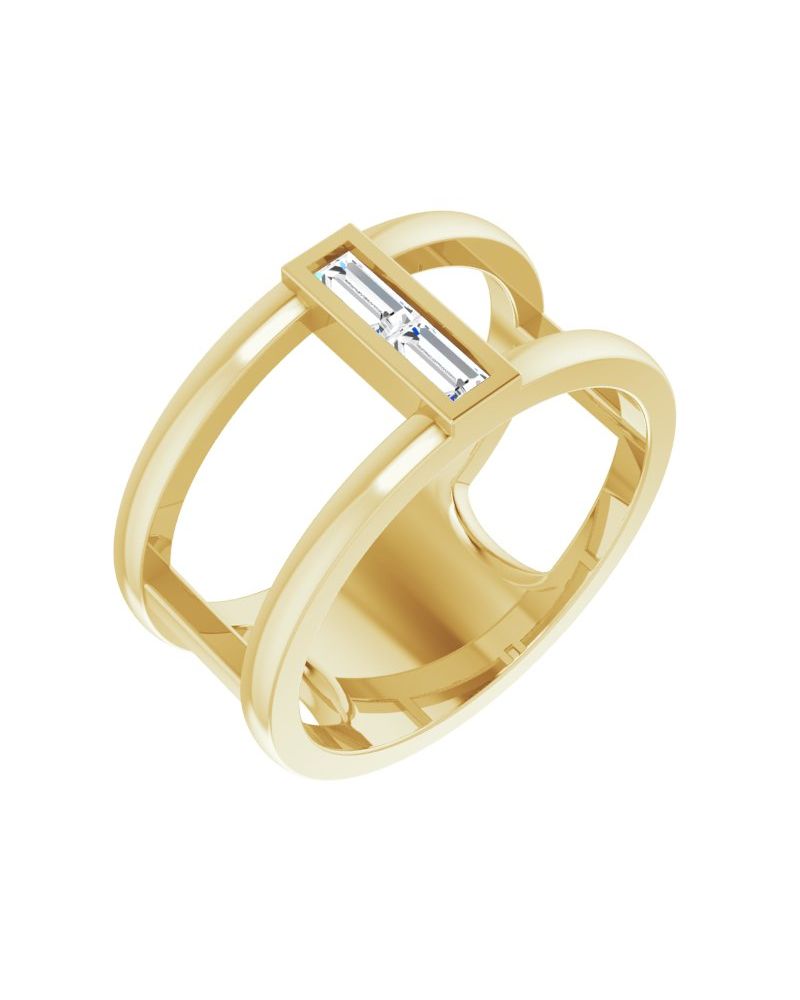 Anel Baguete Vazado em Ouro 14k com Diamantes Naturais
