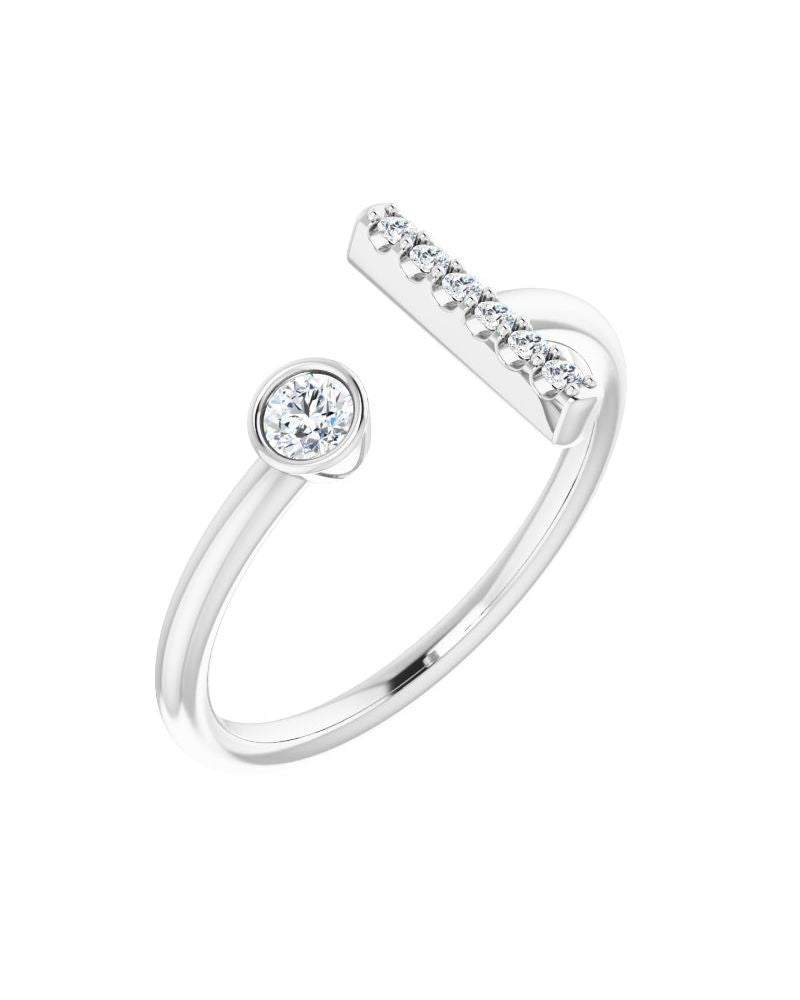 Anel Barra em Ouro 14k com Diamantes Naturais
