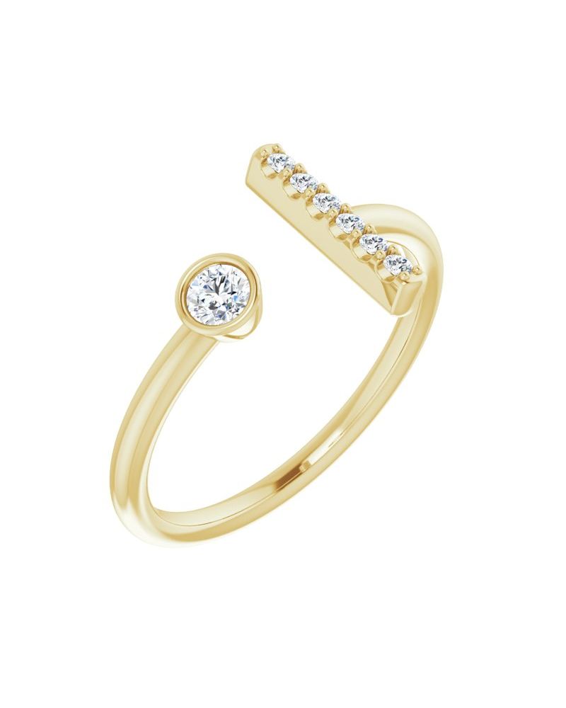 Anel Barra em Ouro 14k com Diamantes Naturais
