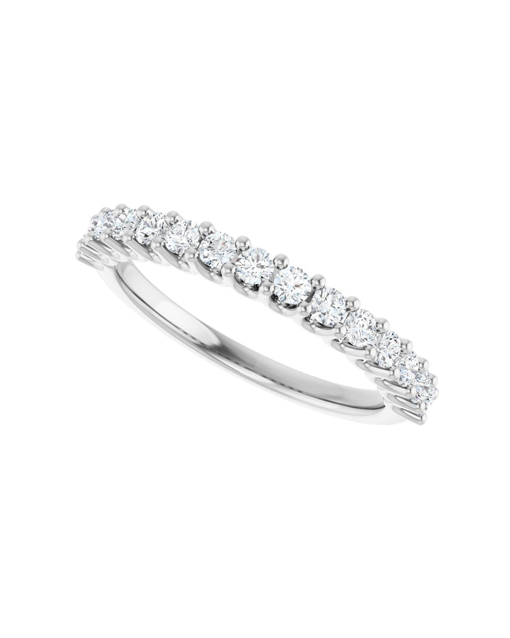 Anel Meia Aliança em Ouro 14k com Diamantes Naturais – Garras em U – Branco 14k