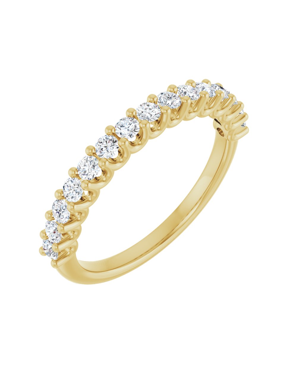 Anel Meia Aliança em Ouro 14k com Diamantes Naturais – Garras em U – Amarelo 14k