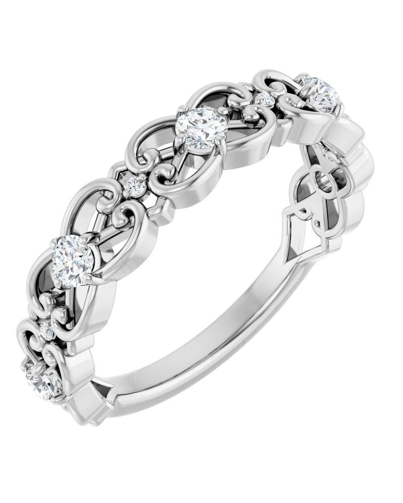 Anel Arabesco Vintage em Ouro 14k com Diamantes Naturais