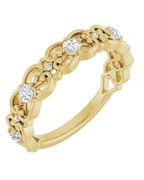 Anel Arabesco Vintage em Ouro 14k com Diamantes Naturais