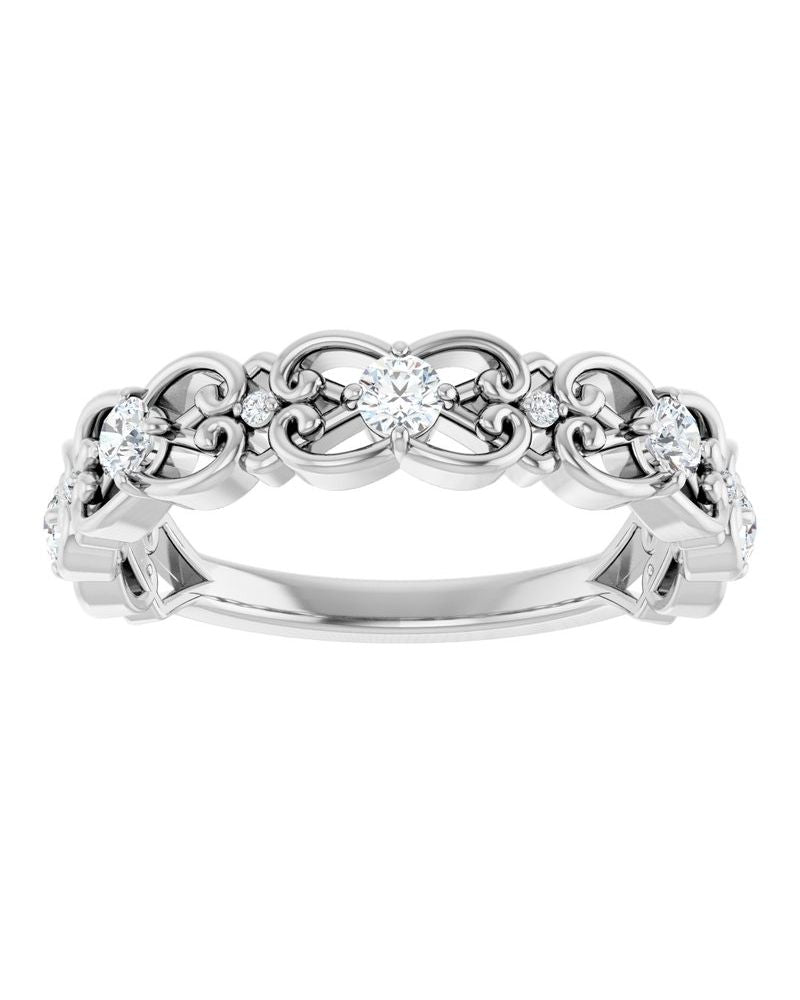 Anel Arabesco Vintage em Ouro 14k com Diamantes Naturais