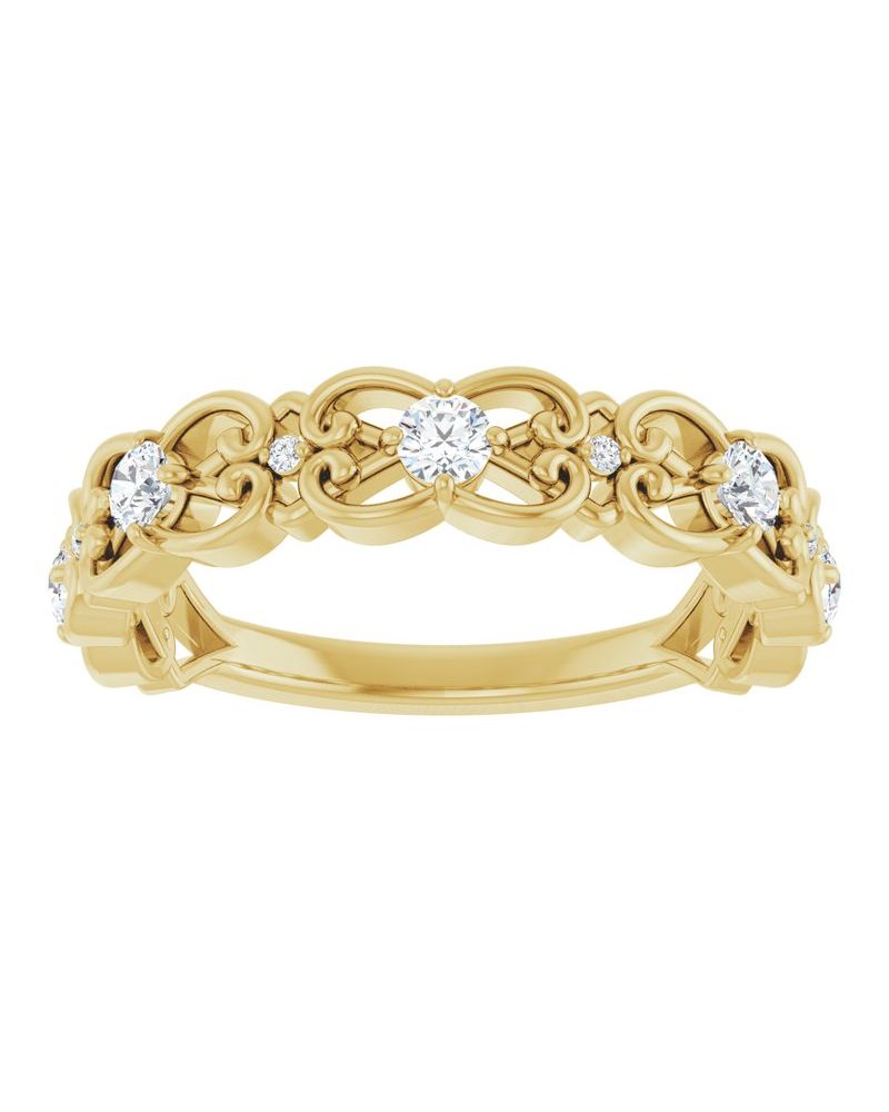Anel Arabesco Vintage em Ouro 14k com Diamantes Naturais