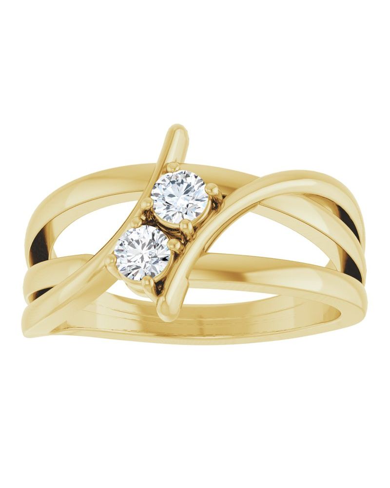 Anel Duas Pedras em Ouro 14k com Diamantes Naturais – Modelo 5