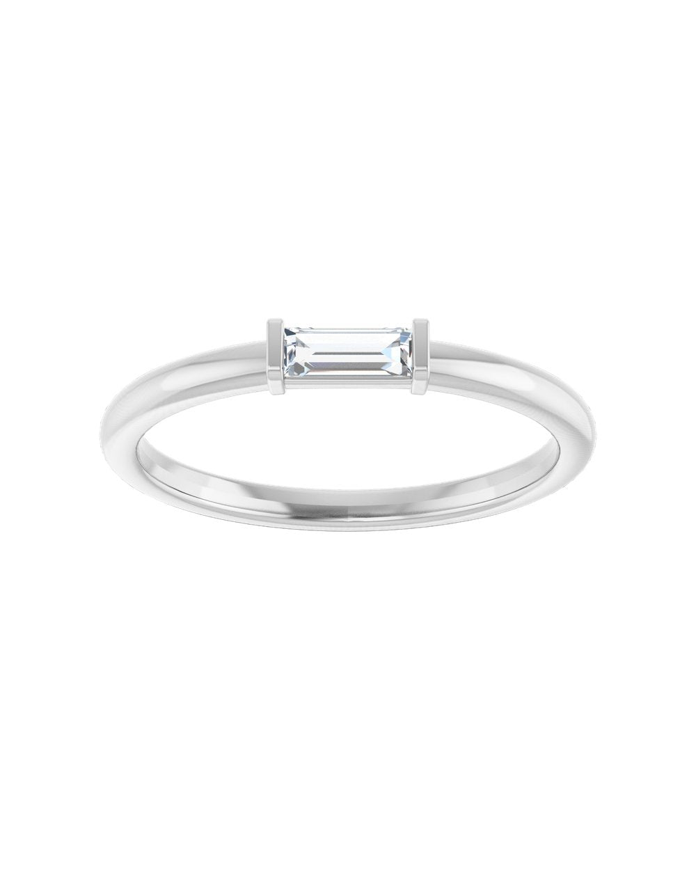 Anel Diamante Baguete em Ouro 14k – Branco 14k