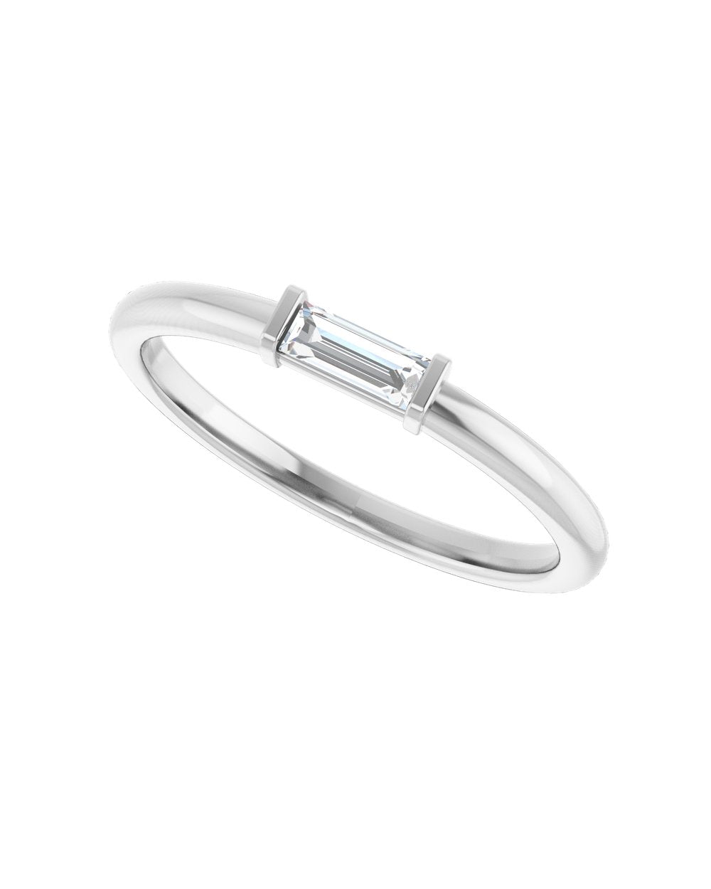 Anel Diamante Baguete em Ouro 14k – Branco 14k