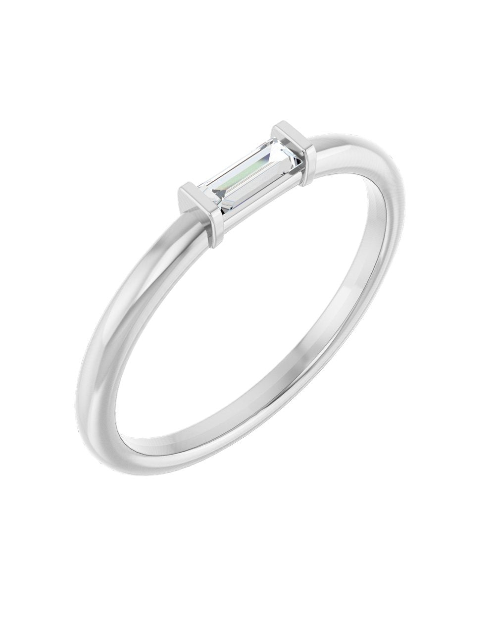 Anel Diamante Baguete em Ouro 14k – Branco 14k