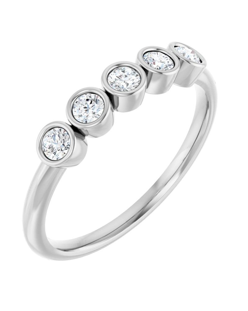 Anel Cinco Pedras com Cravação Bezel em Ouro 14k com Diamantes Naturais – Modelo 2