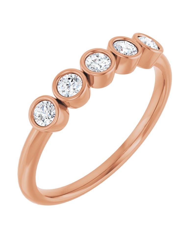 Anel Cinco Pedras com Cravação Bezel em Ouro 14k com Diamantes Naturais – Modelo 2