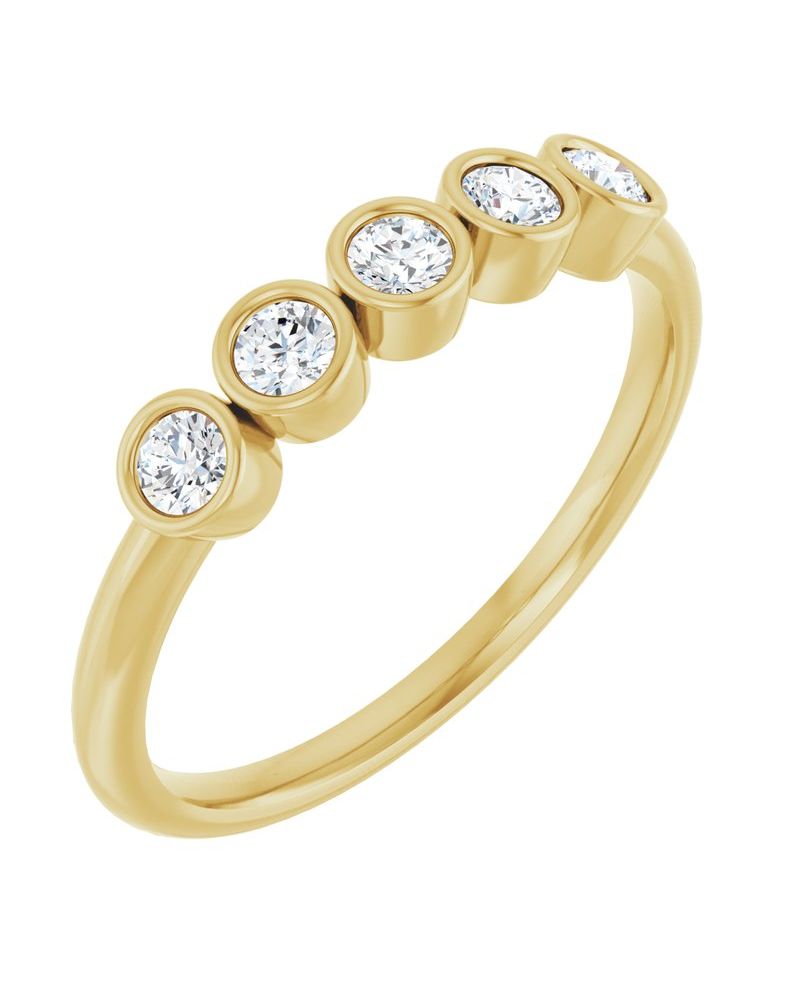 Anel Cinco Pedras com Cravação Bezel em Ouro 14k com Diamantes Naturais – Modelo 2
