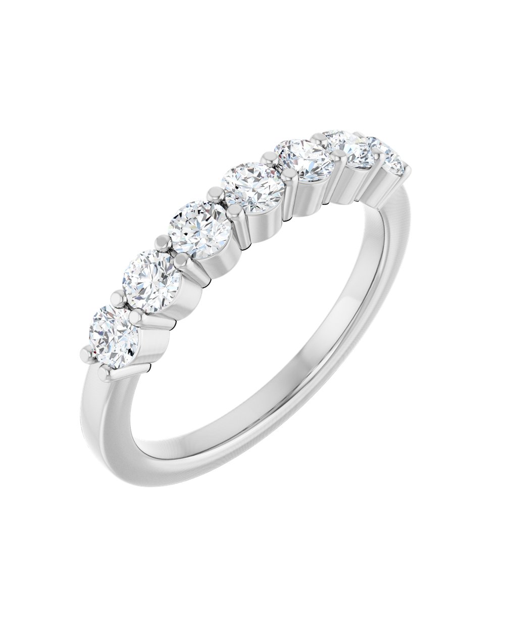 Anel Sete Diamantes Naturais em Ouro 14k – Branco 14k