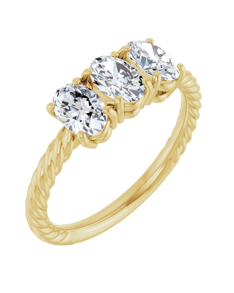 Anel Três Pedras Torcido em Ouro 14k com Diamantes de Laboratório