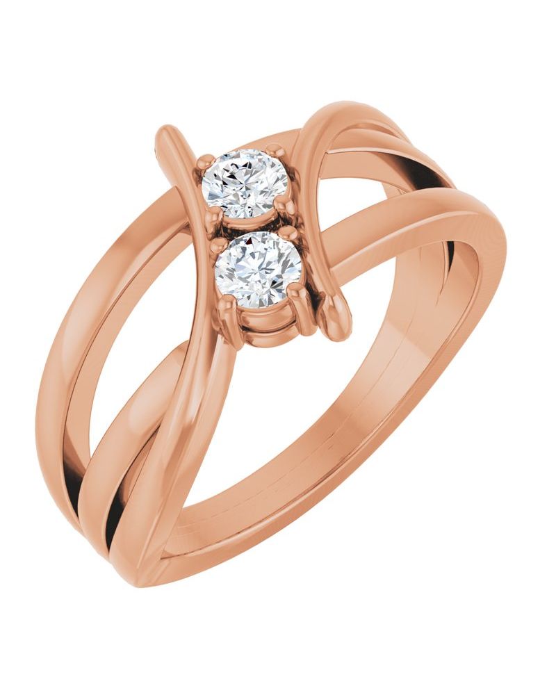 Anel Duas Pedras em Ouro 14k com Diamantes Naturais – Modelo 5