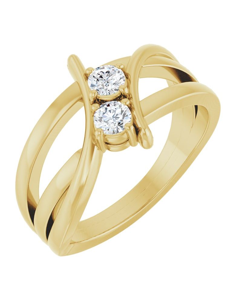 Anel Duas Pedras em Ouro 14k com Diamantes de Laboratório – Modelo 5