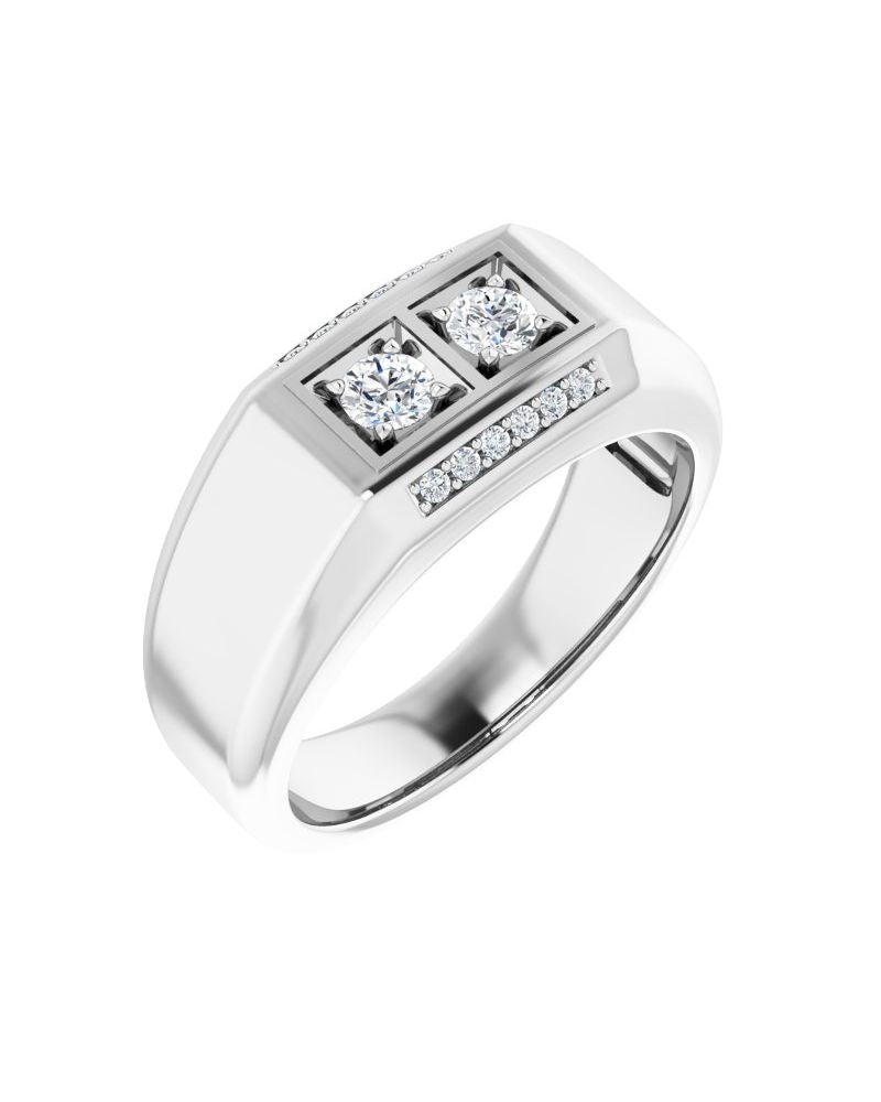 Anel Duas Pedras em Ouro 14k com Diamantes Naturais – Modelo 6