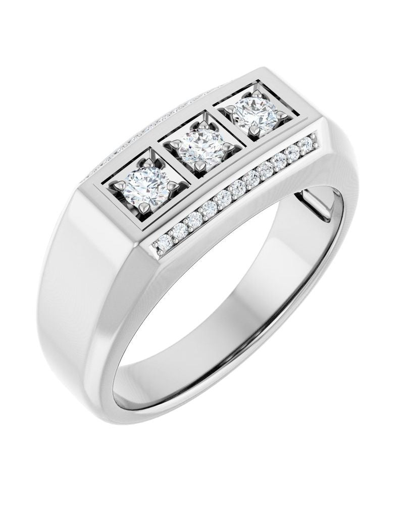 Anel Três Pedras em Ouro 14k com Diamantes Naturais – Modelo 6
