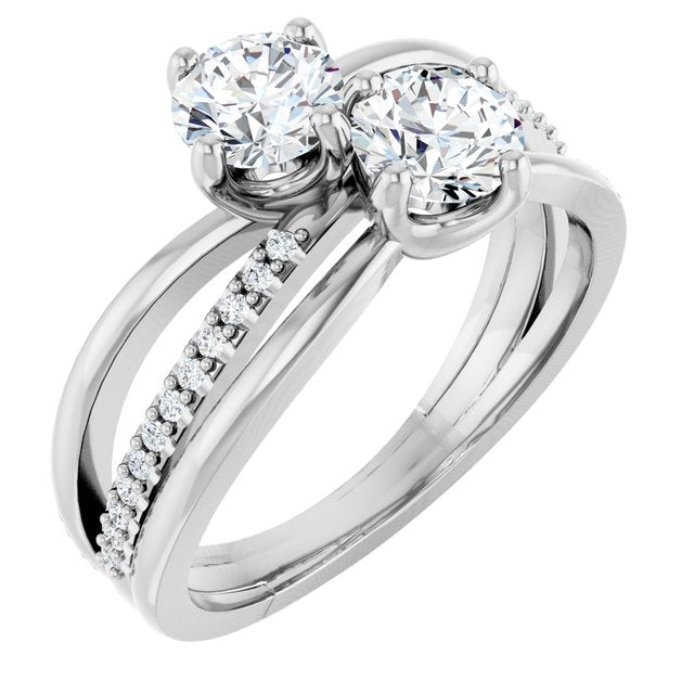 Anel de Noivado Toi et Moi Duas Pedras com Aro Duplo em Ouro 14k com Diamantes Naturais – Branco 14k