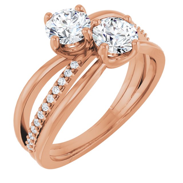 Anel de Noivado Toi et Moi Duas Pedras com Aro Duplo em Ouro 14k com Diamantes Naturais – Rosé 14k
