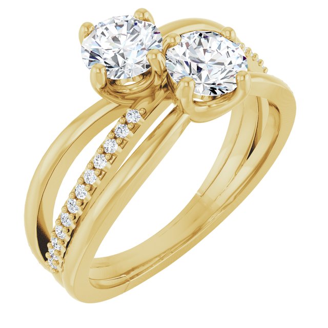 Anel de Noivado Toi et Moi Duas Pedras com Aro Duplo em Ouro 14k com Diamantes Naturais – Amarelo 14k