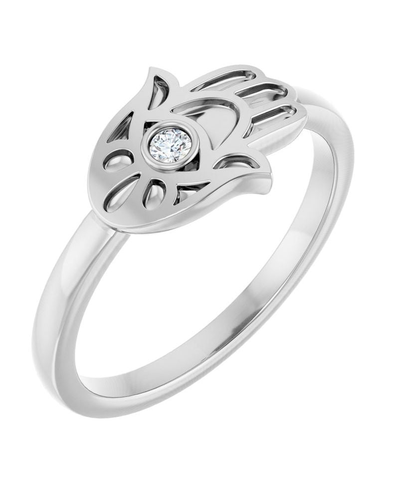Anel Hamsá em Ouro 14k com Diamantes Naturais