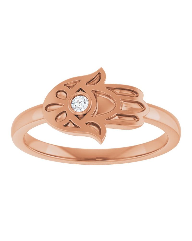 Anel Hamsá em Ouro 14k com Diamantes Naturais