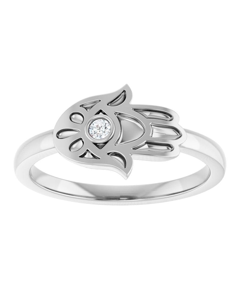 Anel Hamsá em Ouro 14k com Diamantes Naturais