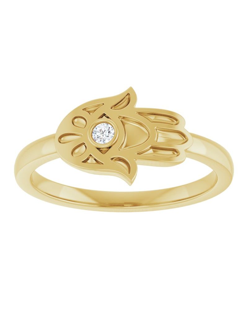 Anel Hamsá em Ouro 14k com Diamantes Naturais