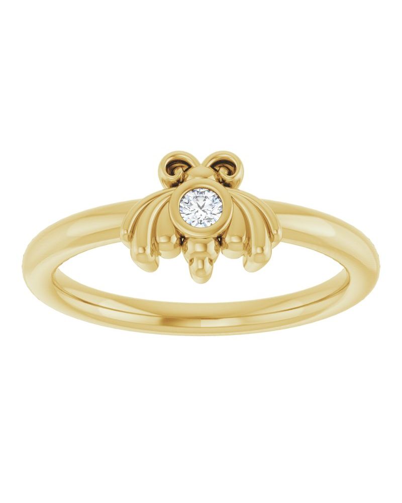Anel Abelha Infantil em Ouro 14k com Diamantes Naturais